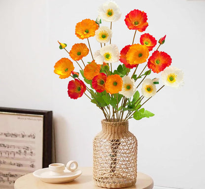 Artificial Poppy Flowers 6 Stems Poppy Silk Bouquet Real Touch Faux Poppy Spring Flowers for Wedding Home Kitchen Party Decoration Table Centerpiece Arrangement