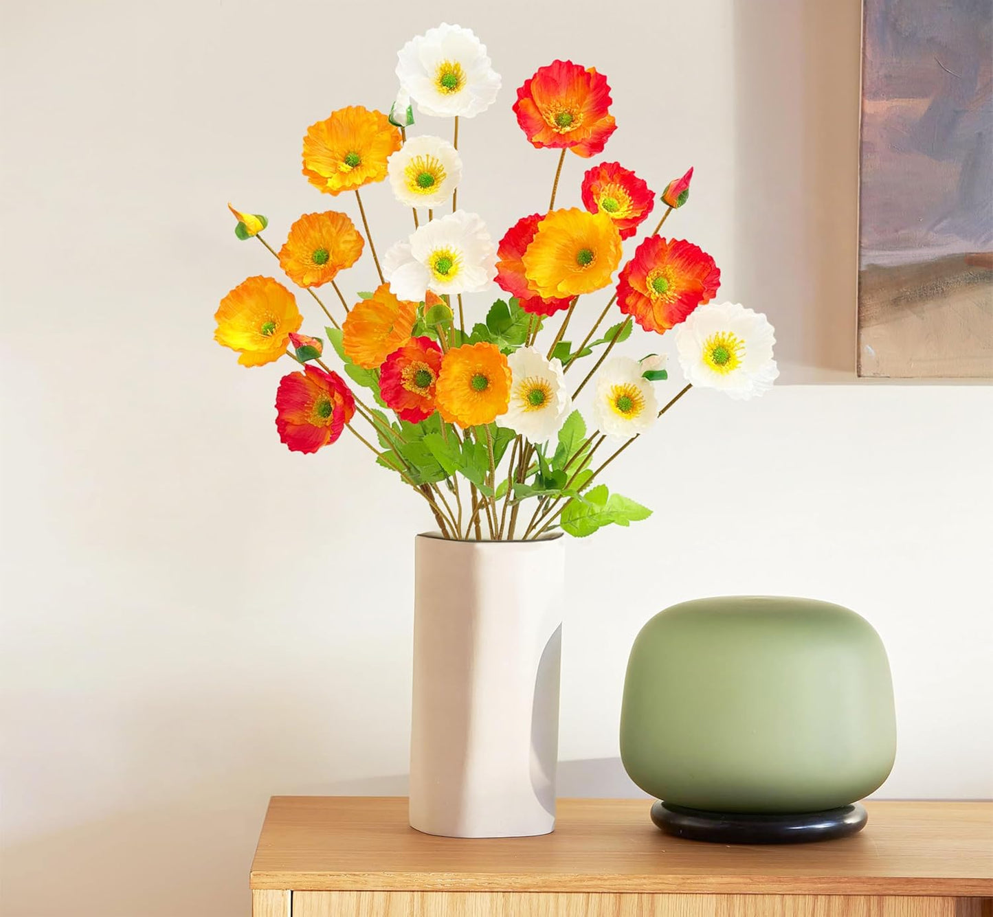 Artificial Poppy Flowers 6 Stems Poppy Silk Bouquet Real Touch Faux Poppy Spring Flowers for Wedding Home Kitchen Party Decoration Table Centerpiece Arrangement