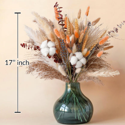 Natural Dried Flower Bouquet - Pampas Grass, Cotton Stems, Bunny Tails, Eucalyptus, Lavender & Wheat - Rustic Boho Decor for Home, Fall Decorations for Home, Wedding, or Gift