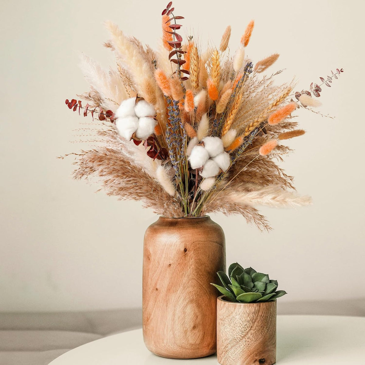 Natural Dried Flower Bouquet - Pampas Grass, Cotton Stems, Bunny Tails, Eucalyptus, Lavender & Wheat - Rustic Boho Decor for Home, Fall Decorations for Home, Wedding, or Gift