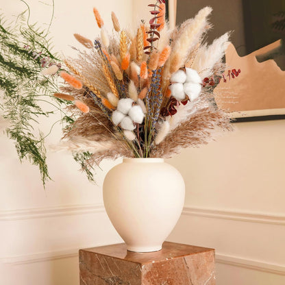 Natural Dried Flower Bouquet - Pampas Grass, Cotton Stems, Bunny Tails, Eucalyptus, Lavender & Wheat - Rustic Boho Decor for Home, Fall Decorations for Home, Wedding, or Gift