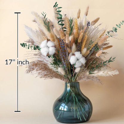 Natural Dried Flower Bouquet - Pampas Grass, Cotton Stems, Bunny Tails, Eucalyptus, Lavender & Wheat - Rustic Boho Decor for Home, Fall Decorations for Home, Wedding, or Gift