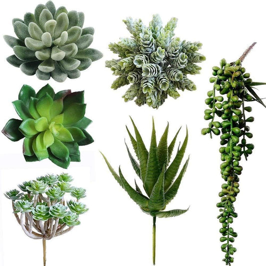 6 Pcs Unpotted Fake Succulents Assorted Faux Succulent in Different Green Artificial Hanging Succulents Textured Faux Succulent Pick Hanging String of Pearls Plant for Wedding Centerpieces