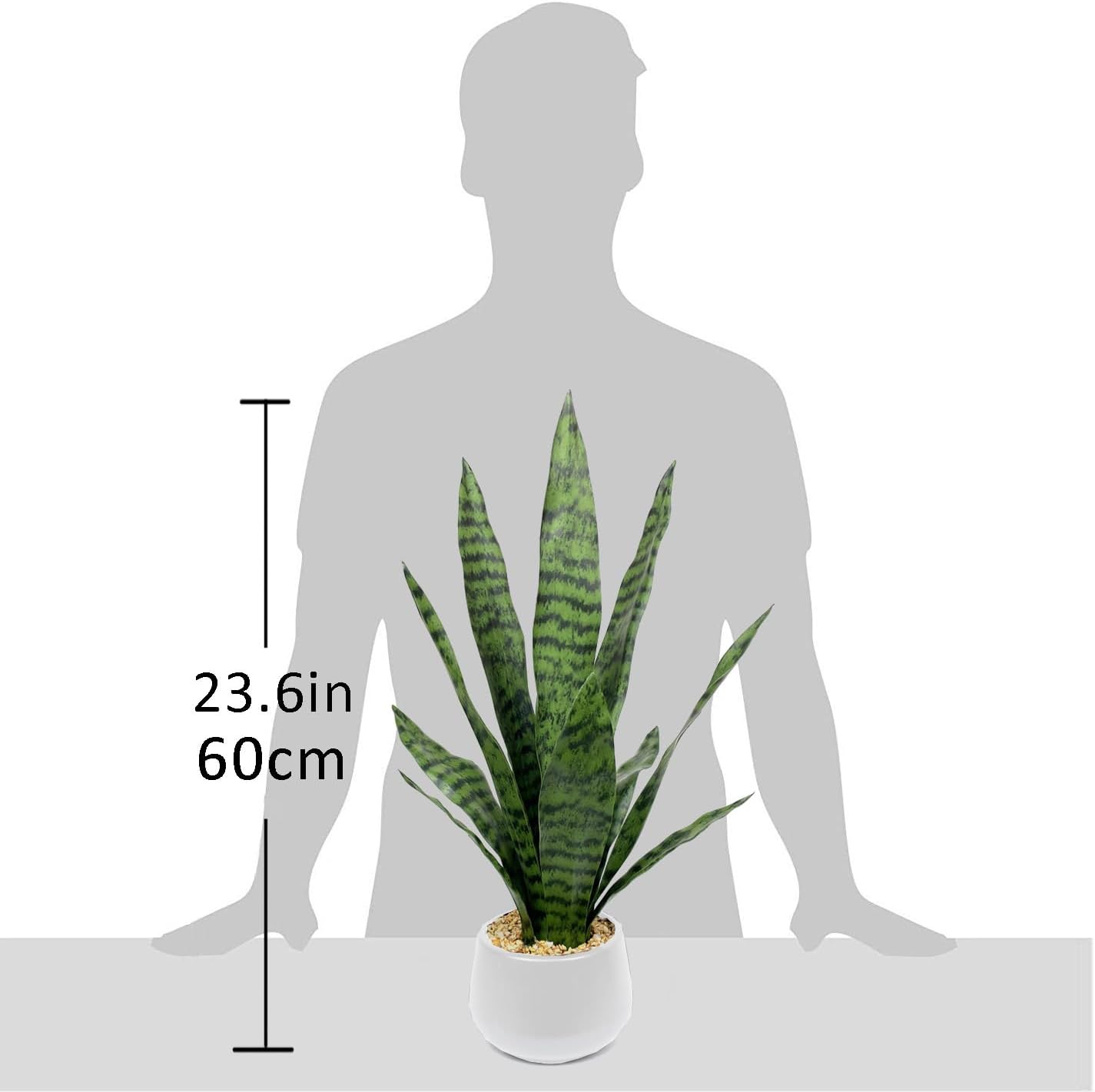 Artificial Plant 23.6" Fake Snake Plant Faux Plants Green Fake Succulent Potted for Bathroom Shelf Decor Desk Plant Home Office Decor
