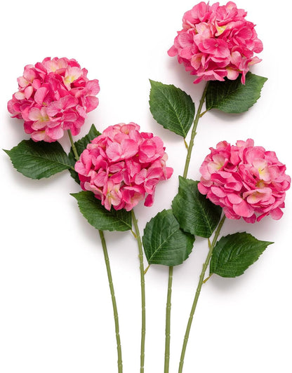 Hydrangea Artificial Flowers, 4pcs Pink | Silk Fake Hydrangeas, Real Touch, With Stems, Wedding Decor