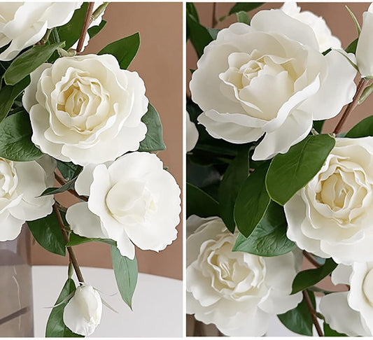 5 Bundle Artificial Flowers White Gardenia Flowers Stem Real Looking Fake Peony Flowers DIY Wedding Bouquet Table Centerpieces Flower Arrangements for Home Wedding Decor