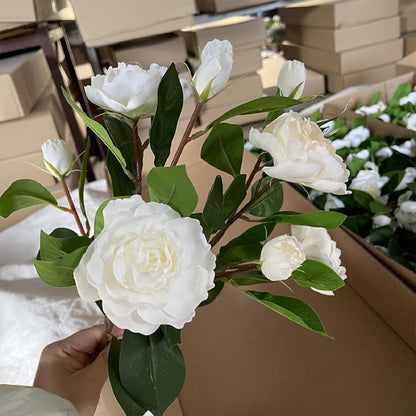 5 Bundle Artificial Flowers White Gardenia Flowers Stem Real Looking Fake Peony Flowers DIY Wedding Bouquet Table Centerpieces Flower Arrangements for Home Wedding Decor