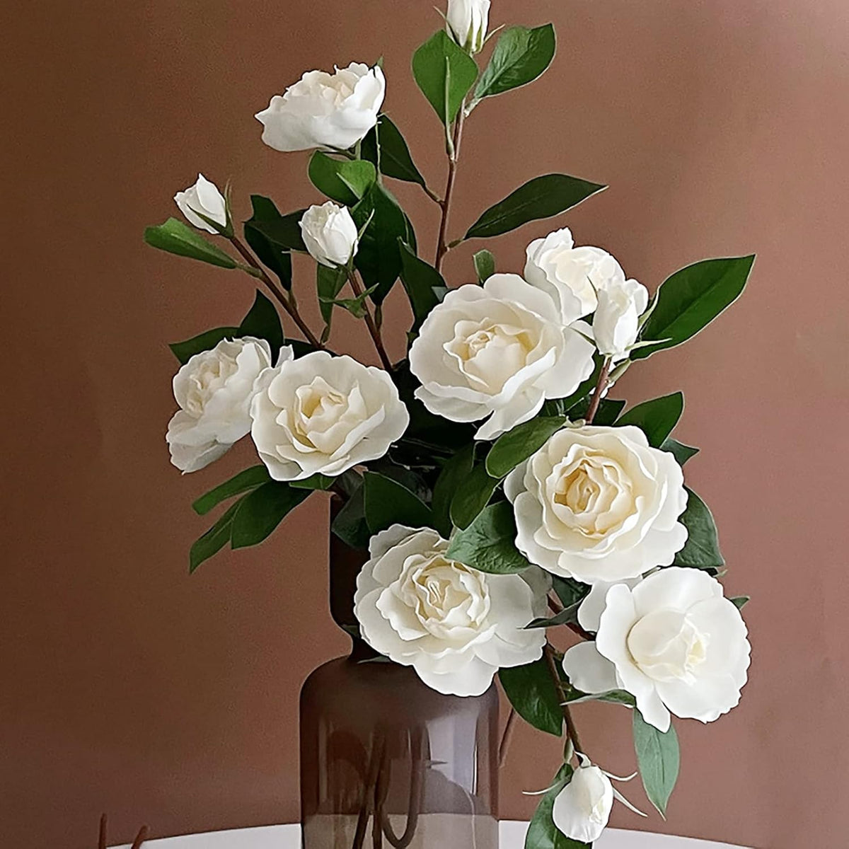 5 Bundle Artificial Flowers White Gardenia Flowers Stem Real Looking Fake Peony Flowers DIY Wedding Bouquet Table Centerpieces Flower Arrangements for Home Wedding Decor