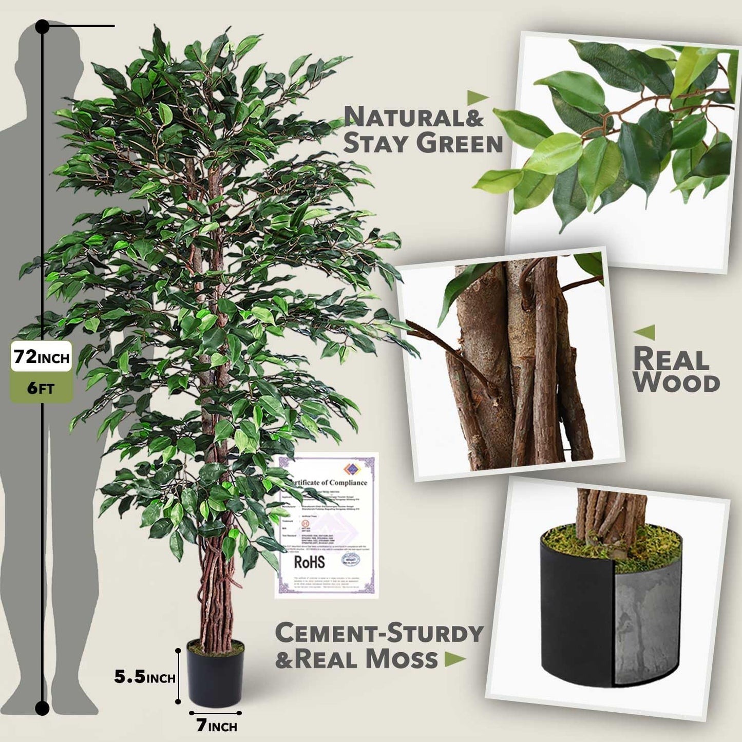 5ft Artificial Eucalyptus Tree for Home Decor, 5 Feet Large Faux Floor Plant Fake Silk Trees with Pot for Indoor Outdoor House Living Room Office (5 ft Tall)