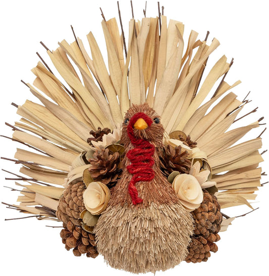 Turkey Tabletop Figurine Fall Thanksgiving Decorations, 14.75" Long, Theo Natural Flower Turkey