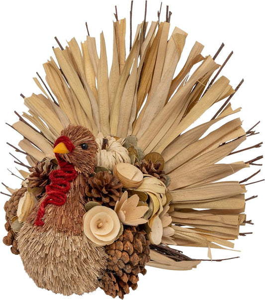 Turkey Tabletop Figurine Fall Thanksgiving Decorations, 14.75" Long, Theo Natural Flower Turkey