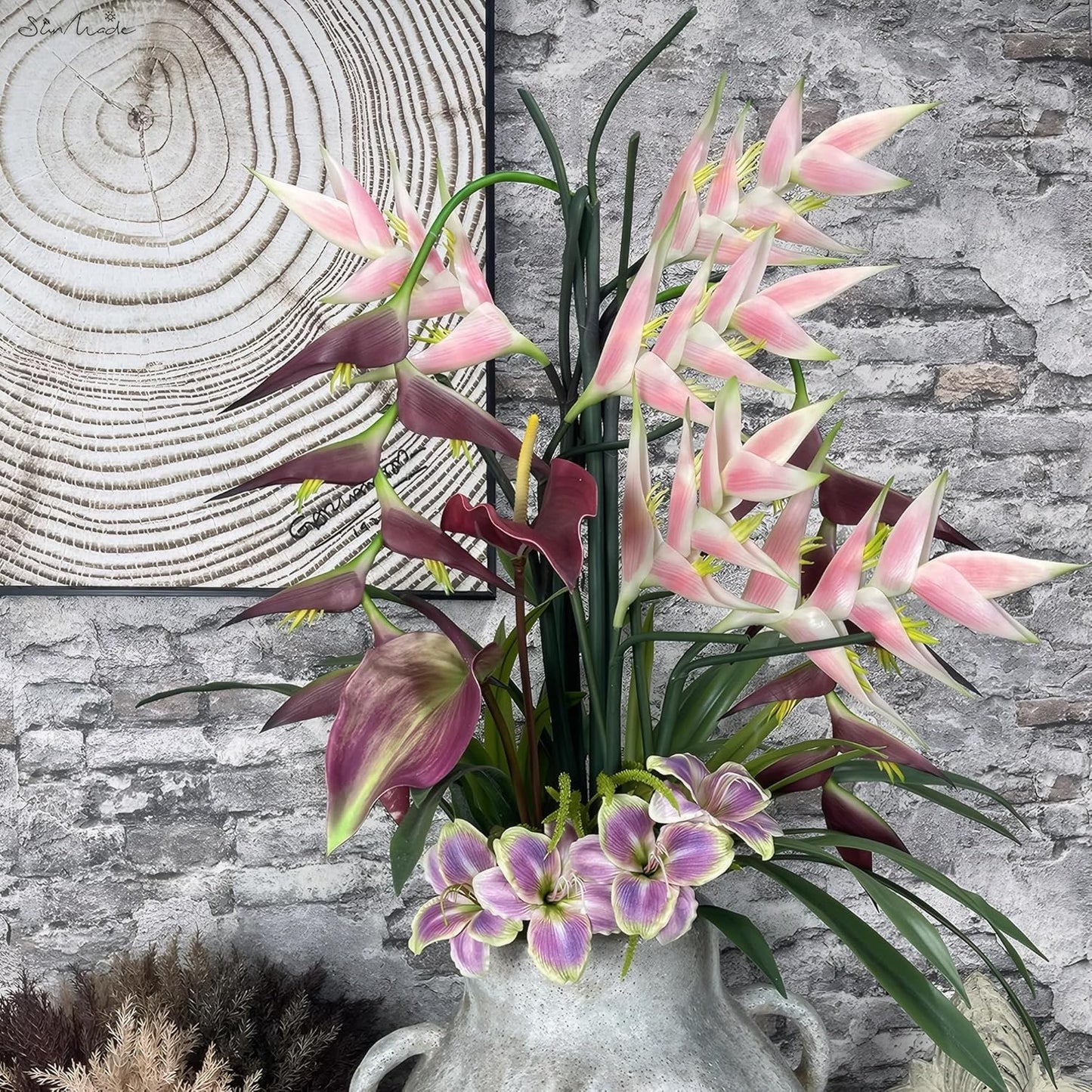 2pcs Artificial Heliconia 33.5" Long Stem Latex Faux Bird of Paradise Fake Tropical Flowers for Vase Bouquets Home Office Wedding Decor(Orange)