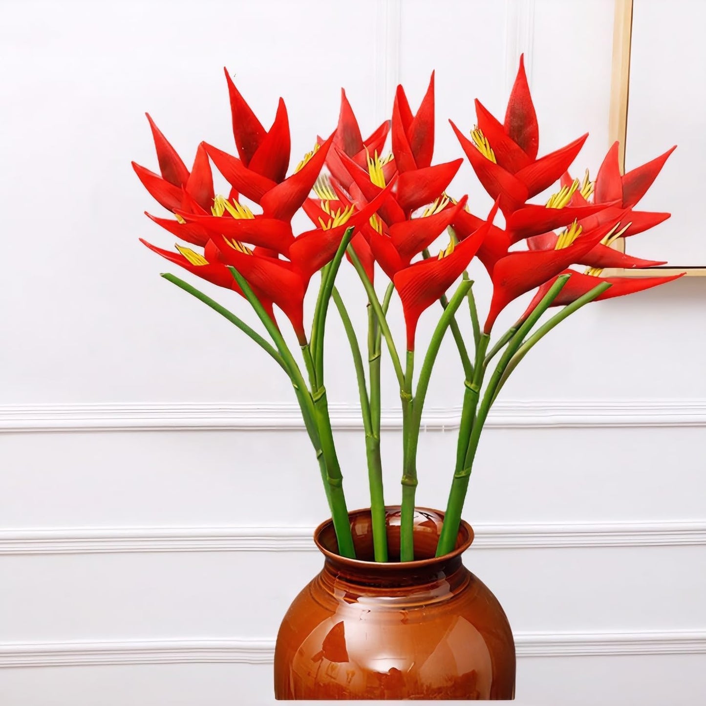 2pcs Artificial Heliconia 33.5" Long Stem Latex Faux Bird of Paradise Fake Tropical Flowers for Vase Bouquets Home Office Wedding Decor(Orange)