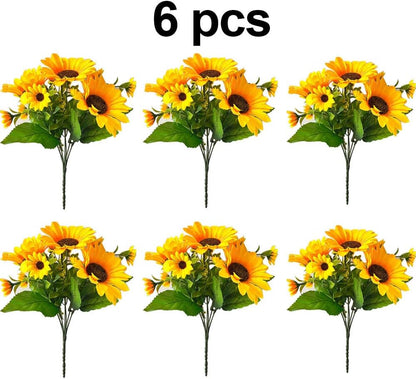 6pcs Artificial Flowers Sunflowers Plastic Artificial Plants with Stems for Wedding Bridal Shower Table Birthday Garden Decor Outdoor UV Resistant Fake Plants