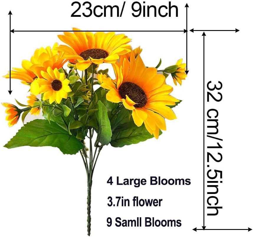 6pcs Artificial Flowers Sunflowers Plastic Artificial Plants with Stems for Wedding Bridal Shower Table Birthday Garden Decor Outdoor UV Resistant Fake Plants