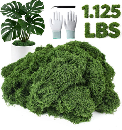 12oz Fake Green Moss for Plants Indoor with Gloves and Tweezers | Artificial Faux Moss for Craft DIY Table Centerpieces Living Walls Fairy Garden Indoor Outdoor Home Decorating Model Making