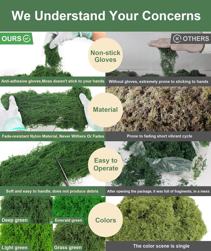 12oz Fake Green Moss for Plants Indoor with Gloves and Tweezers | Artificial Faux Moss for Craft DIY Table Centerpieces Living Walls Fairy Garden Indoor Outdoor Home Decorating Model Making
