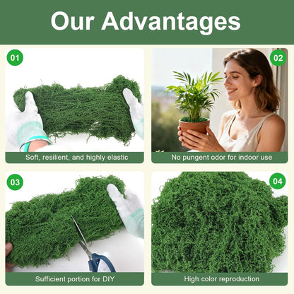 12oz Fake Green Moss for Plants Indoor with Gloves and Tweezers | Artificial Faux Moss for Craft DIY Table Centerpieces Living Walls Fairy Garden Indoor Outdoor Home Decorating Model Making