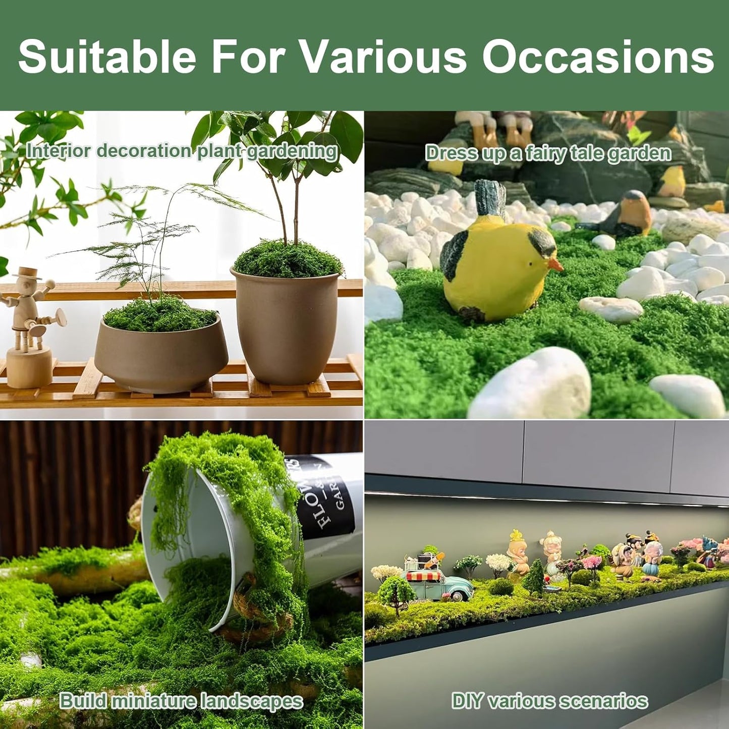 12oz Fake Green Moss for Plants Indoor with Gloves and Tweezers | Artificial Faux Moss for Craft DIY Table Centerpieces Living Walls Fairy Garden Indoor Outdoor Home Decorating Model Making
