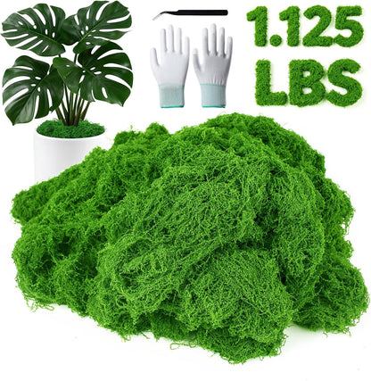 12oz Fake Green Moss for Plants Indoor with Gloves and Tweezers | Artificial Faux Moss for Craft DIY Table Centerpieces Living Walls Fairy Garden Indoor Outdoor Home Decorating Model Making