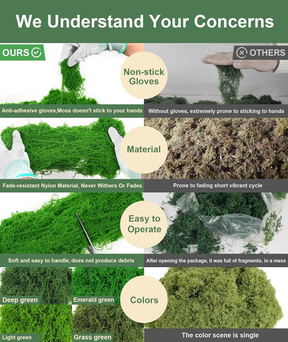 12oz Fake Green Moss for Plants Indoor with Gloves and Tweezers | Artificial Faux Moss for Craft DIY Table Centerpieces Living Walls Fairy Garden Indoor Outdoor Home Decorating Model Making