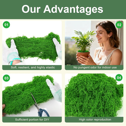12oz Fake Green Moss for Plants Indoor with Gloves and Tweezers | Artificial Faux Moss for Craft DIY Table Centerpieces Living Walls Fairy Garden Indoor Outdoor Home Decorating Model Making
