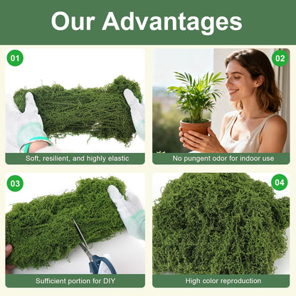 12oz Fake Green Moss for Plants Indoor with Gloves and Tweezers | Artificial Faux Moss for Craft DIY Table Centerpieces Living Walls Fairy Garden Indoor Outdoor Home Decorating Model Making