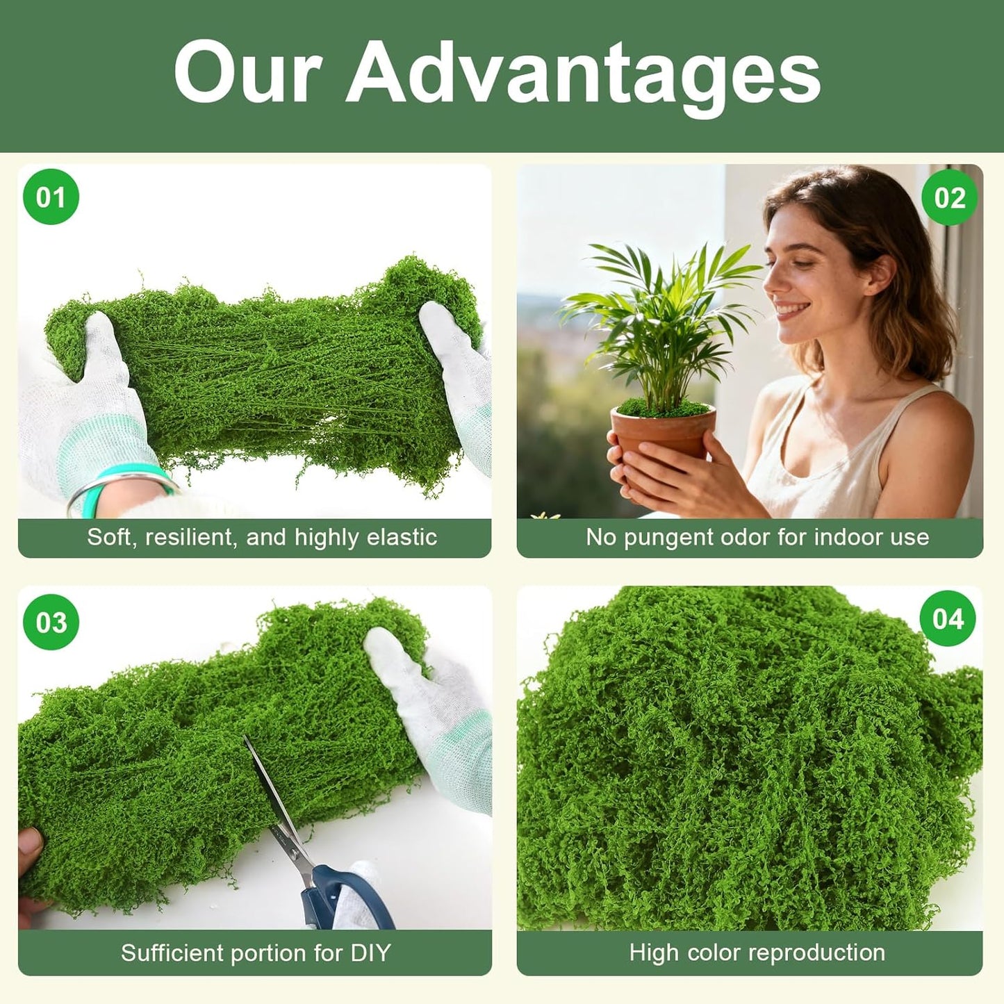 12oz Fake Green Moss for Plants Indoor with Gloves and Tweezers | Artificial Faux Moss for Craft DIY Table Centerpieces Living Walls Fairy Garden Indoor Outdoor Home Decorating Model Making