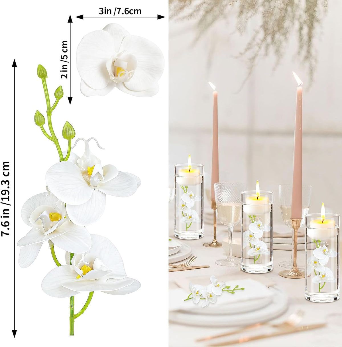 White Orchids Artificial Flowers, Mini Cream Floating Flowers Filler Vase Fillers for Floating Candles Wedding Centerpiece Table Party Home Restaurant Decoration