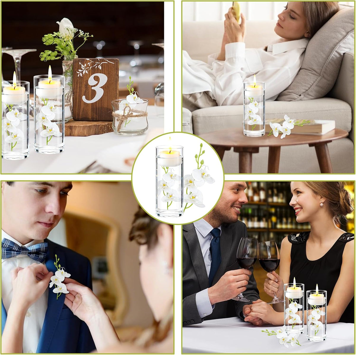 White Orchids Artificial Flowers, Mini Cream Floating Flowers Filler Vase Fillers for Floating Candles Wedding Centerpiece Table Party Home Restaurant Decoration