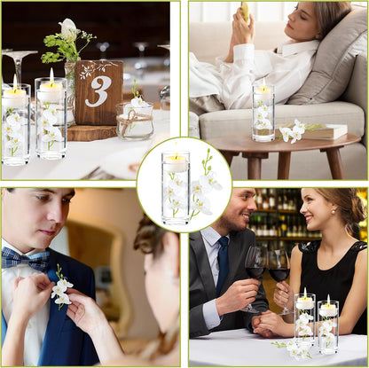 White Orchids Artificial Flowers, Mini Cream Floating Flowers Filler Vase Fillers for Floating Candles Wedding Centerpiece Table Party Home Restaurant Decoration
