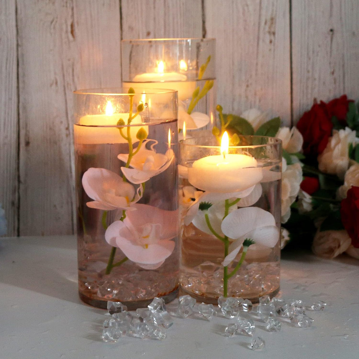 White Orchids Artificial Flowers, Mini Cream Floating Flowers Filler Vase Fillers for Floating Candles Wedding Centerpiece Table Party Home Restaurant Decoration