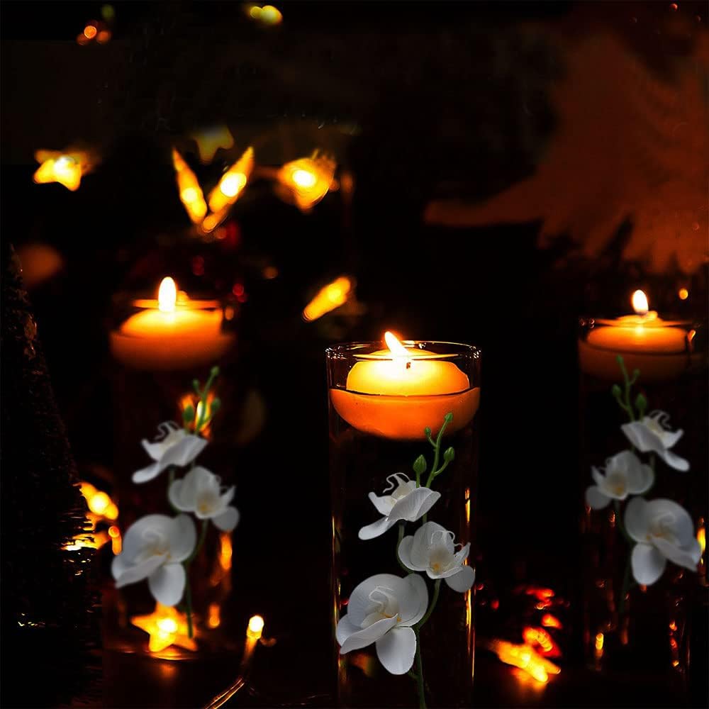 White Orchids Artificial Flowers, Mini Cream Floating Flowers Filler Vase Fillers for Floating Candles Wedding Centerpiece Table Party Home Restaurant Decoration