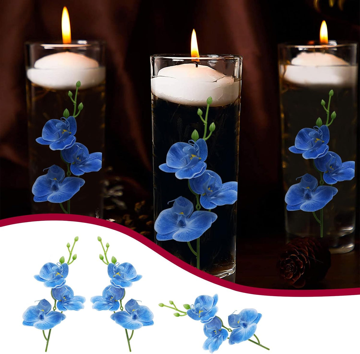 White Orchids Artificial Flowers, Mini Cream Floating Flowers Filler Vase Fillers for Floating Candles Wedding Centerpiece Table Party Home Restaurant Decoration