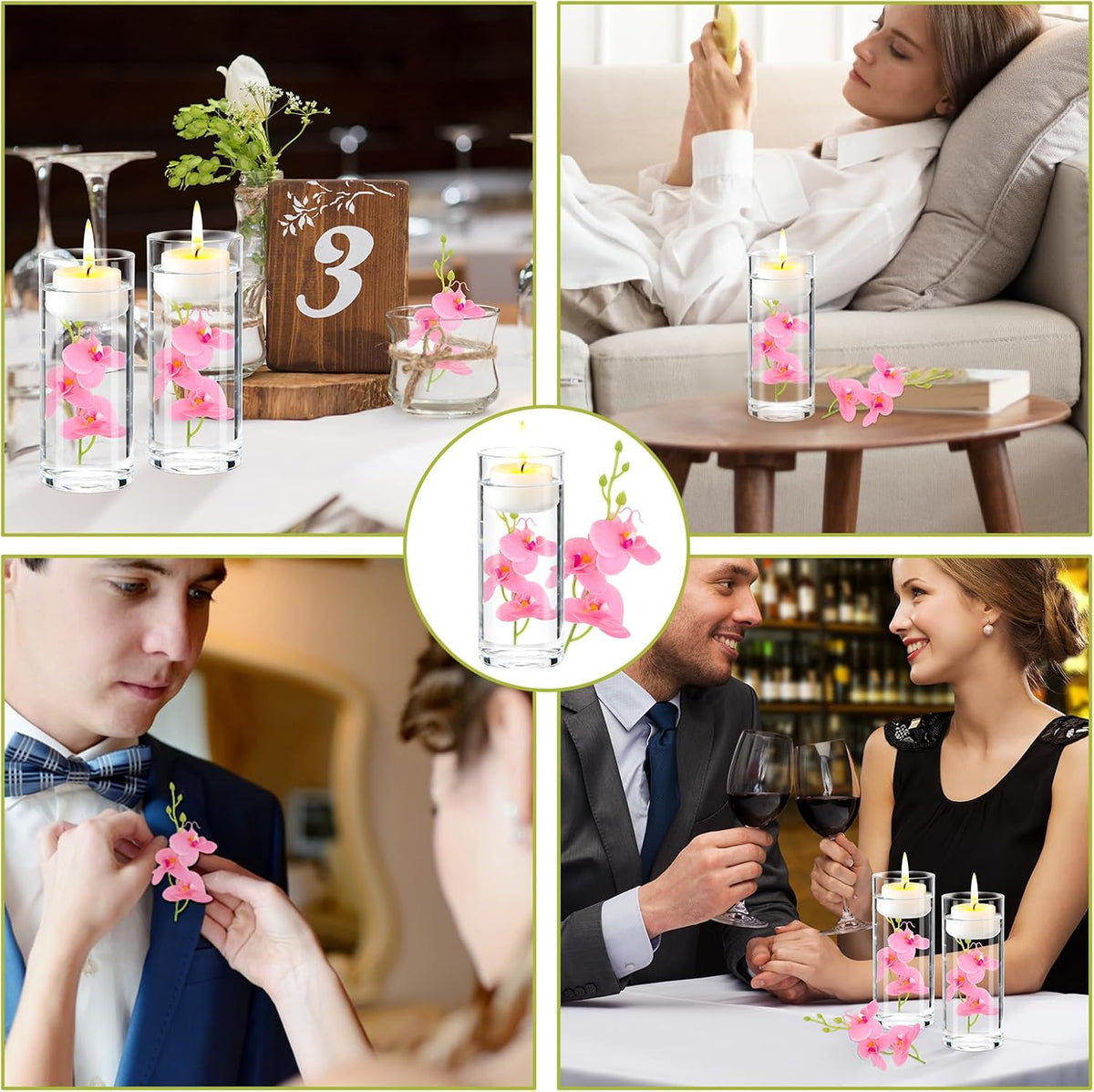 White Orchids Artificial Flowers, Mini Cream Floating Flowers Filler Vase Fillers for Floating Candles Wedding Centerpiece Table Party Home Restaurant Decoration