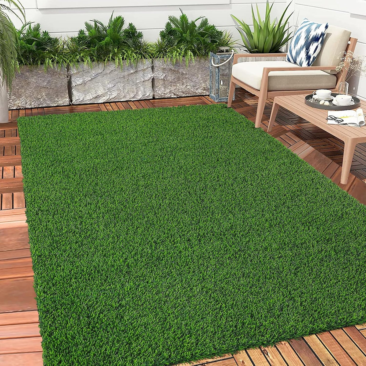 Artificial Grass Rug Indoor Outdoor Rug, 3x5Ft Dog Grass Mat with Drainage Holes, Synthetic Artificial Grass Turf Fake Grass Rug for Balcony Garden Lawn Landscape, 3x5Ft