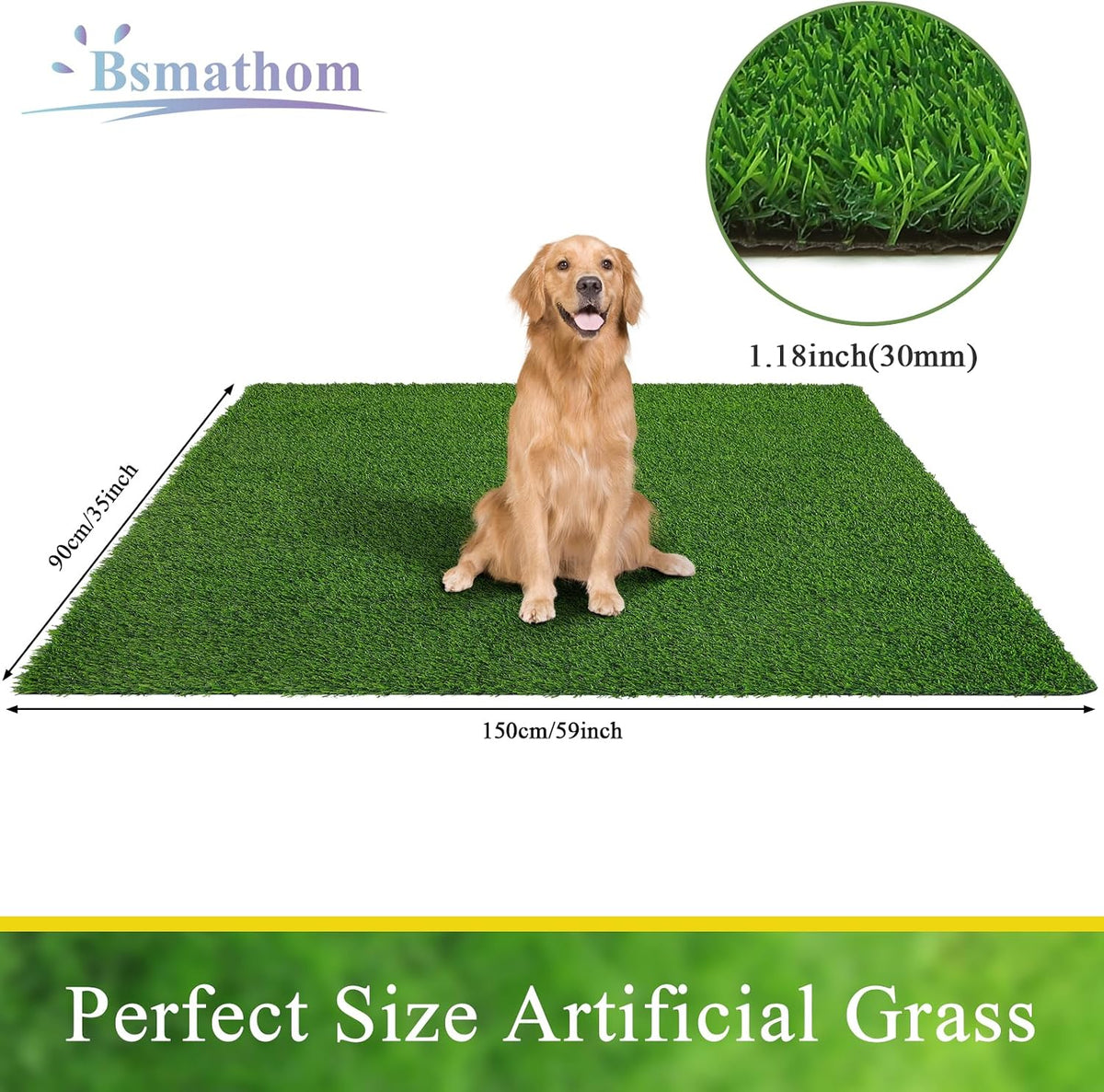 Artificial Grass Rug Indoor Outdoor Rug, 3x5Ft Dog Grass Mat with Drainage Holes, Synthetic Artificial Grass Turf Fake Grass Rug for Balcony Garden Lawn Landscape, 3x5Ft