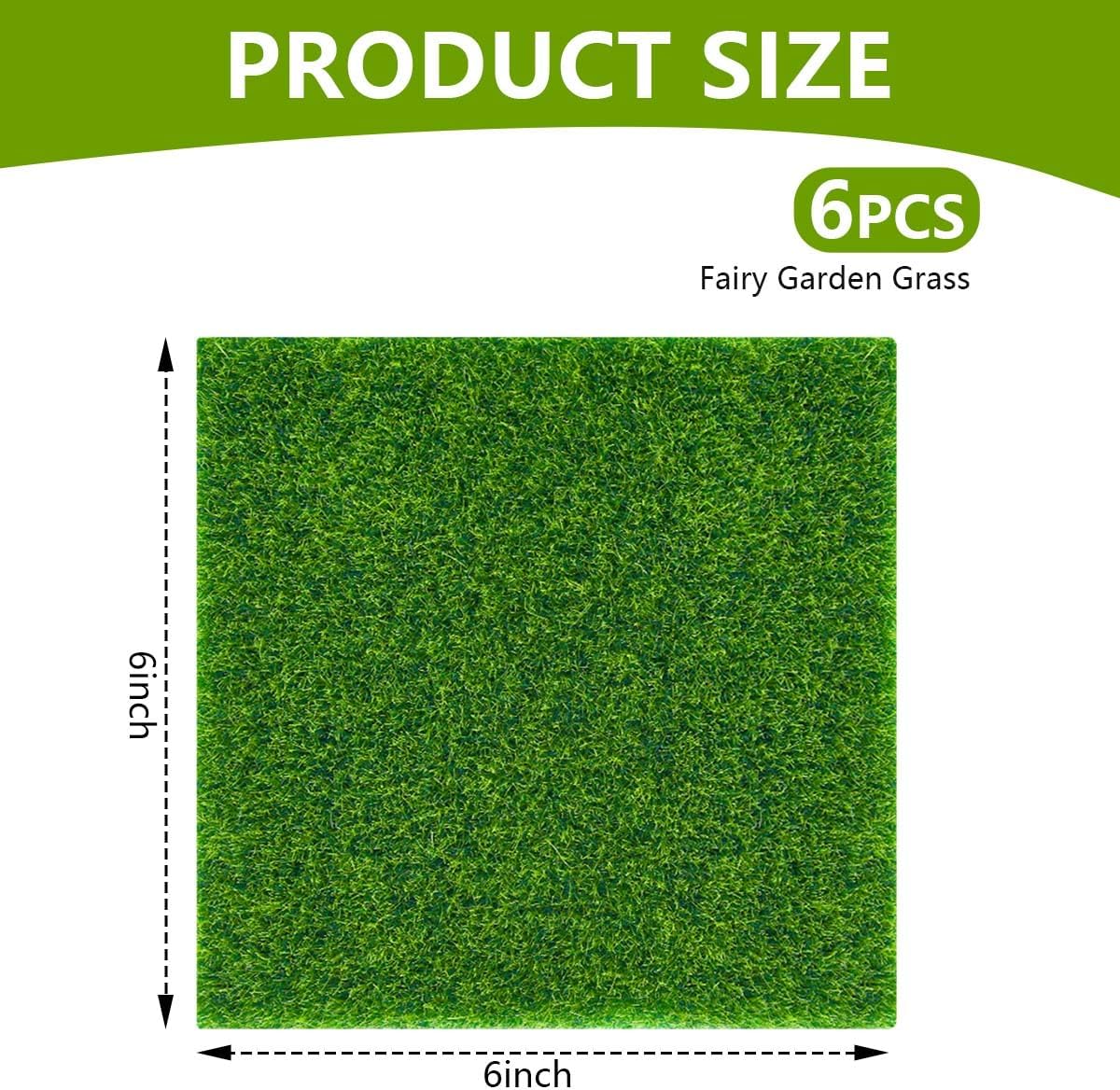 Fairy Garden Grass 6 x 6 Inches Miniature Artificial Craft Grass for Dollhouse Ornament DIY Decoration