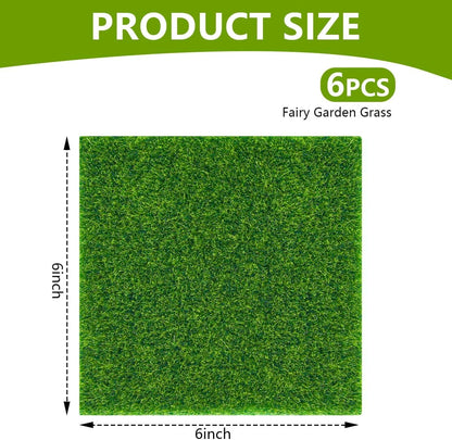 Fairy Garden Grass 6 x 6 Inches Miniature Artificial Craft Grass for Dollhouse Ornament DIY Decoration