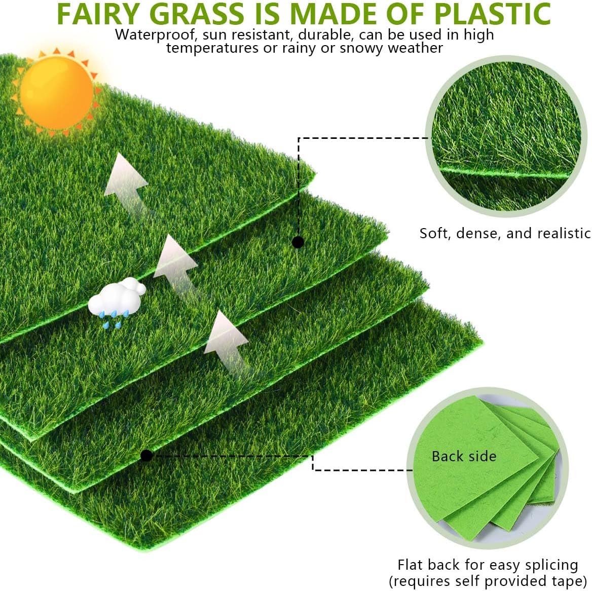 Fairy Garden Grass 6 x 6 Inches Miniature Artificial Craft Grass for Dollhouse Ornament DIY Decoration