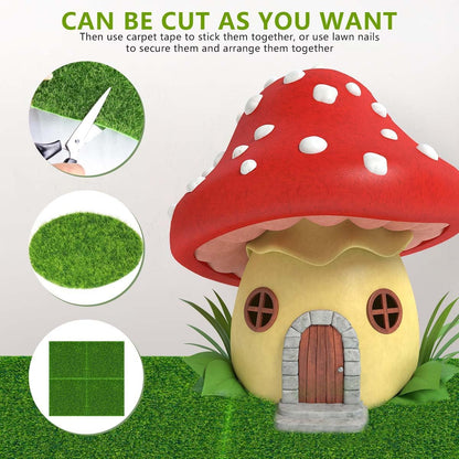 Fairy Garden Grass 6 x 6 Inches Miniature Artificial Craft Grass for Dollhouse Ornament DIY Decoration
