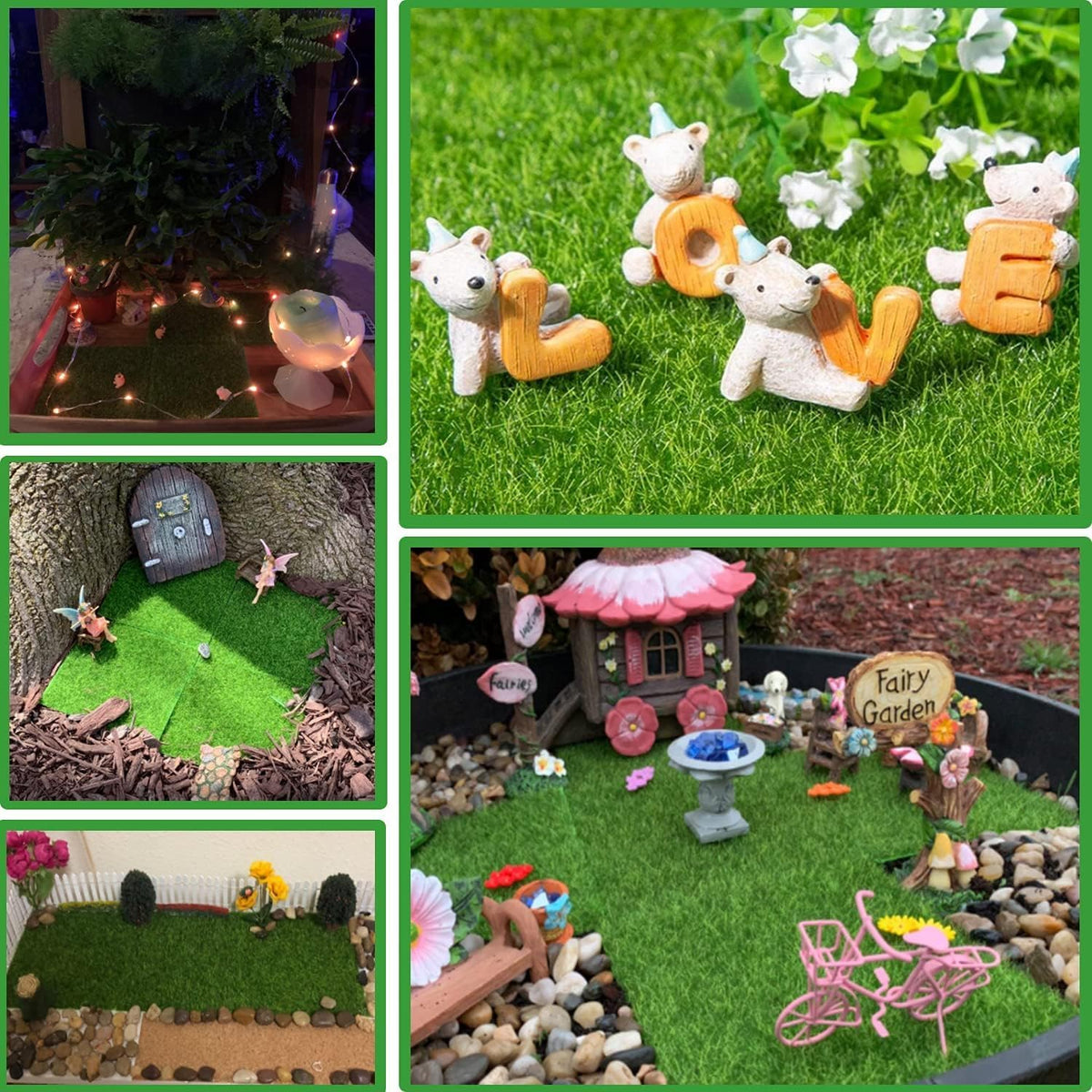 Fairy Garden Grass 6 x 6 Inches Miniature Artificial Craft Grass for Dollhouse Ornament DIY Decoration