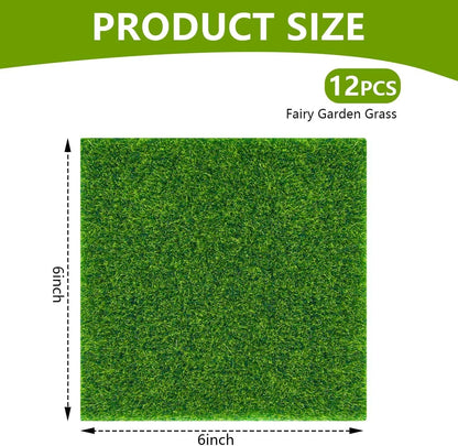Fairy Garden Grass 6 x 6 Inches Miniature Artificial Craft Grass for Dollhouse Ornament DIY Decoration
