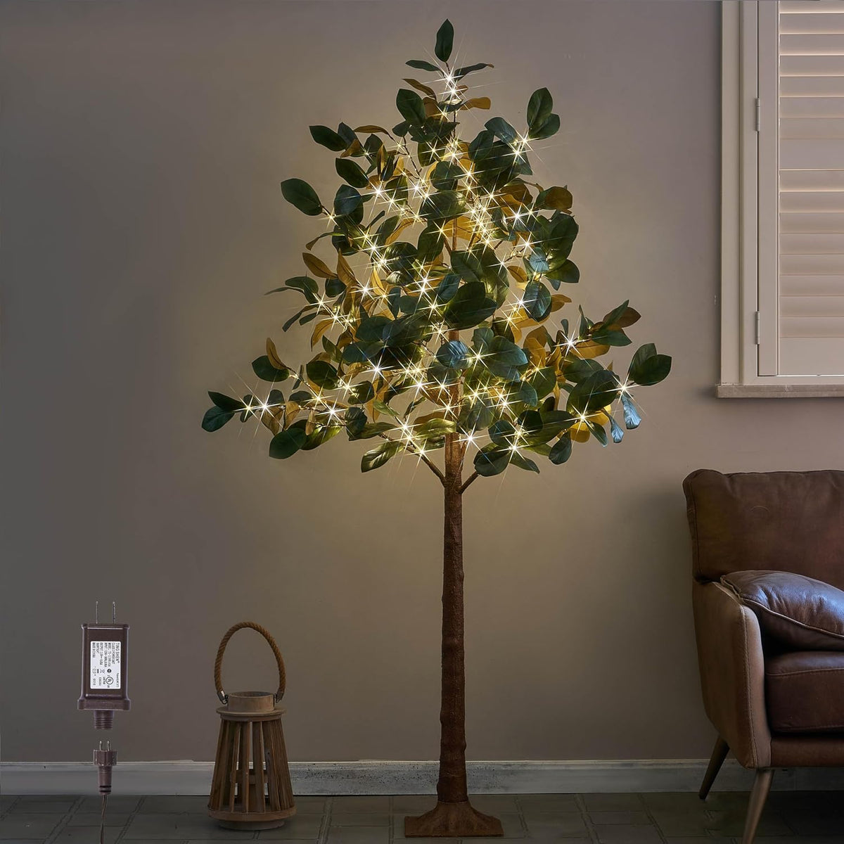 Lighted Magnolia Tree 6FT 280 LED Fairy Lights, Faux Plant Tree with Lights for Home Holiday Spring Decoration