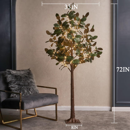 Lighted Magnolia Tree 6FT 280 LED Fairy Lights, Faux Plant Tree with Lights for Home Holiday Spring Decoration