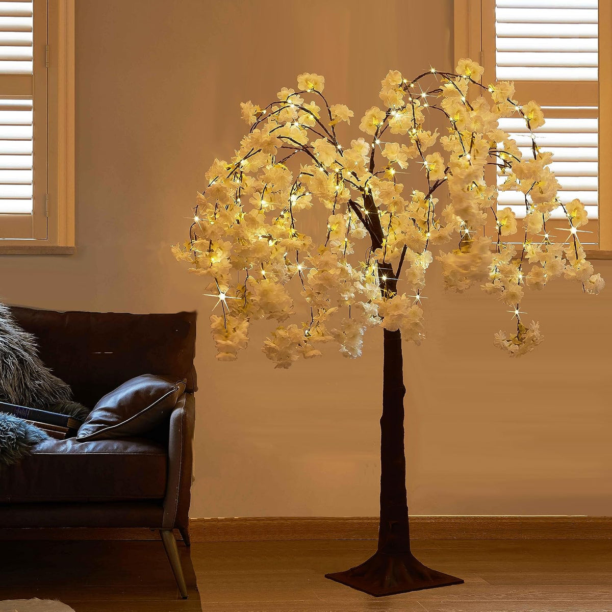 Lighted Magnolia Tree 6FT 280 LED Fairy Lights, Faux Plant Tree with Lights for Home Holiday Spring Decoration