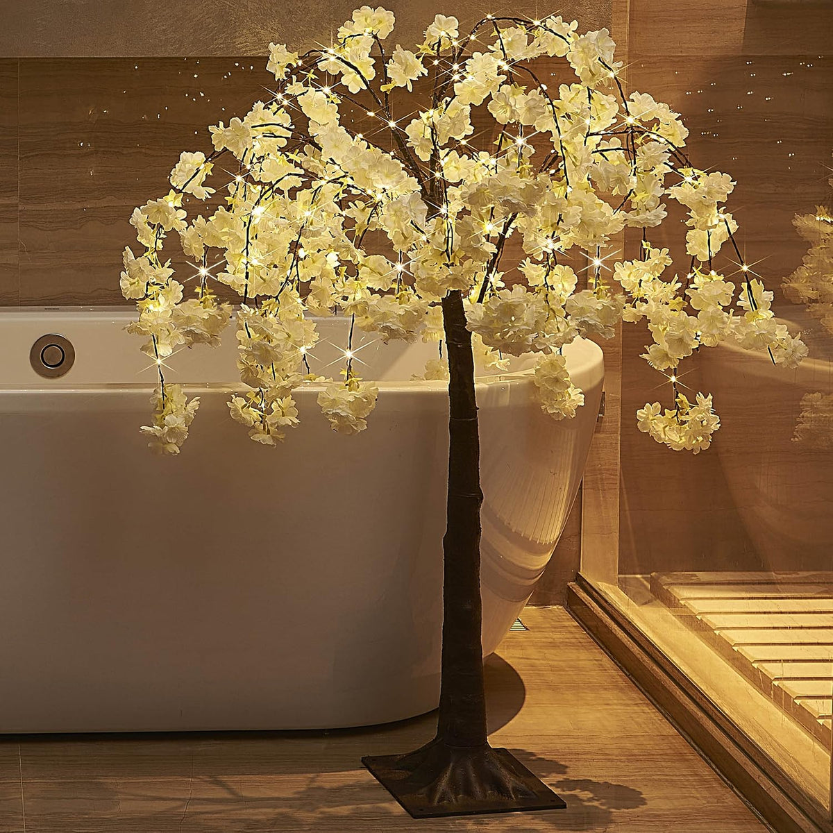 Lighted Magnolia Tree 6FT 280 LED Fairy Lights, Faux Plant Tree with Lights for Home Holiday Spring Decoration