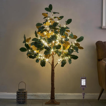 Lighted Magnolia Tree 6FT 280 LED Fairy Lights, Faux Plant Tree with Lights for Home Holiday Spring Decoration