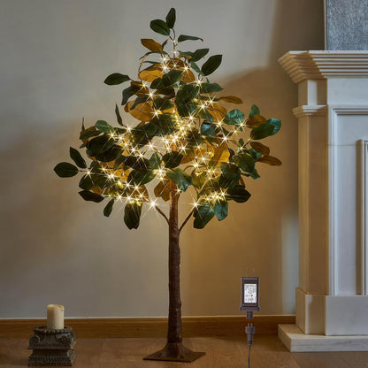 Lighted Magnolia Tree 6FT 280 LED Fairy Lights, Faux Plant Tree with Lights for Home Holiday Spring Decoration