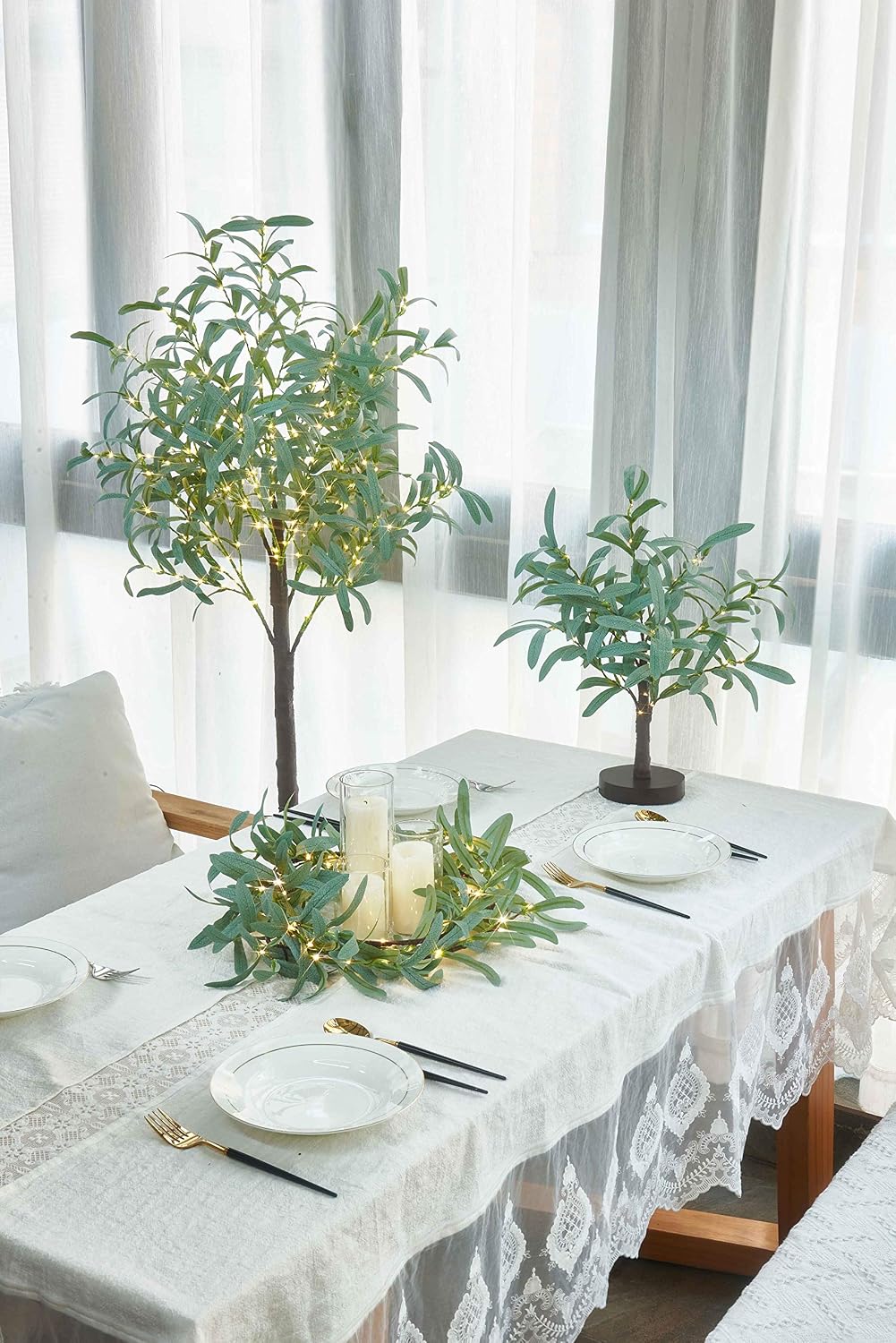 Lighted Magnolia Tree 6FT 280 LED Fairy Lights, Faux Plant Tree with Lights for Home Holiday Spring Decoration